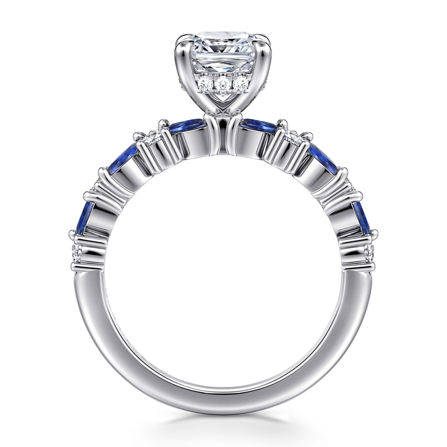 Damiana - 14K White Gold Cushion Cut Sapphire and Diamond Engagement Ring - 0.3 ct - Shot 2