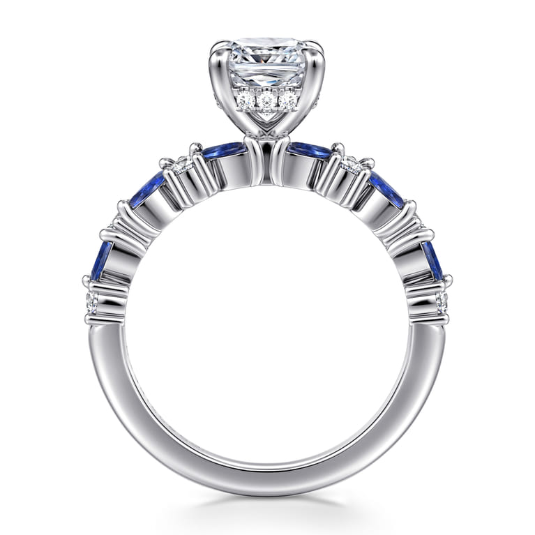 Damiana - 14K White Gold Cushion Cut Sapphire and Diamond Engagement Ring - 0.3 ct - Shot 2