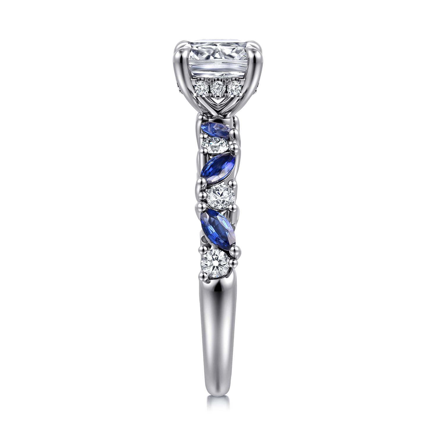 Damiana - 14K White Gold Cushion Cut Sapphire and Diamond Engagement Ring - 0.3 ct - Shot 4