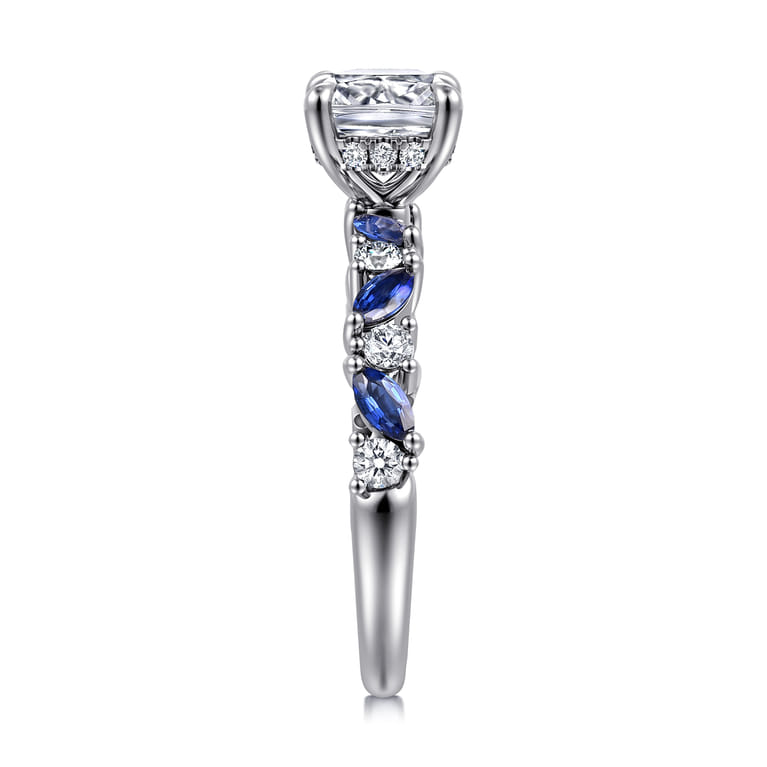 Damiana - 14K White Gold Cushion Cut Sapphire and Diamond Engagement Ring - 0.3 ct - Shot 4