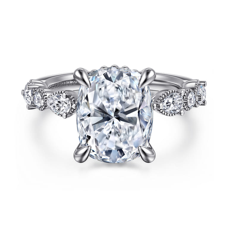 Eleeza - 14K White Gold Elongated Cushion Diamond Engagement Ring - 0.55 ct - Shot 1