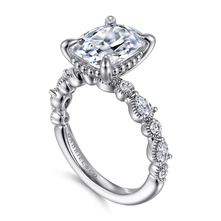 Eleeza - 14K White Gold Elongated Cushion Diamond Engagement Ring - 0.55 ct - Shot 3