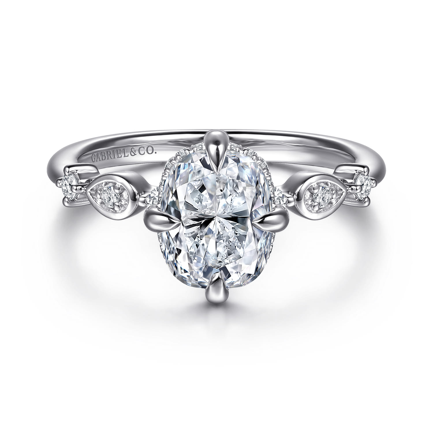 Clyde - 14K White Gold Compass Prong Elongated Cushion Diamond Engagement Ring - 0.22 ct - Shot 1