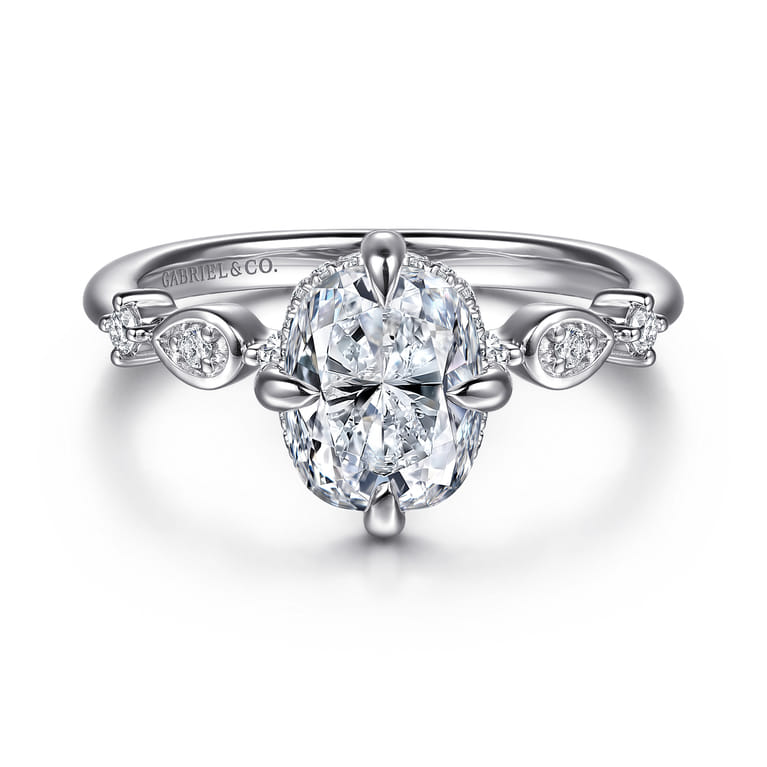 Clyde - 14K White Gold Compass Prong Elongated Cushion Diamond Engagement Ring - 0.22 ct - Shot 1