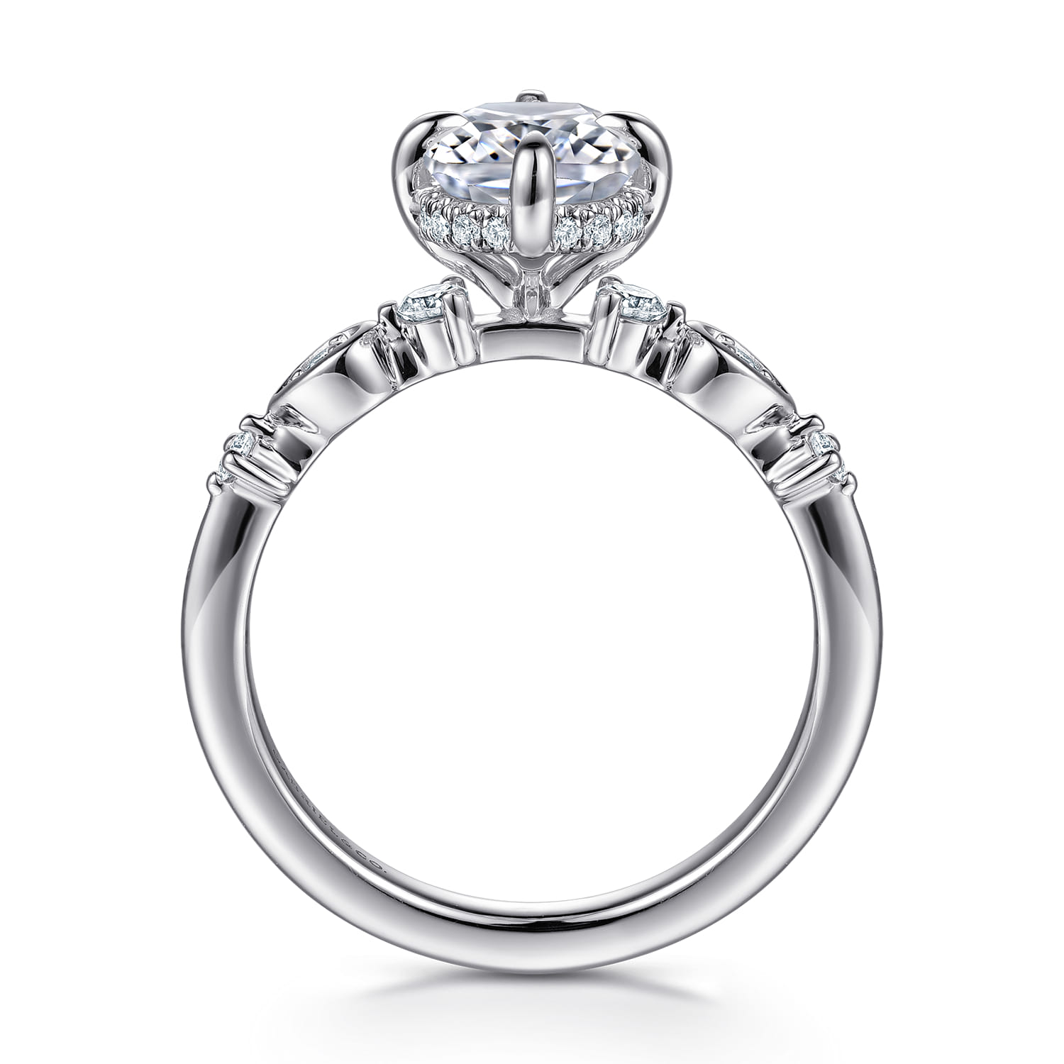 Clyde - 14K White Gold Compass Prong Elongated Cushion Diamond Engagement Ring - 0.22 ct - Shot 2
