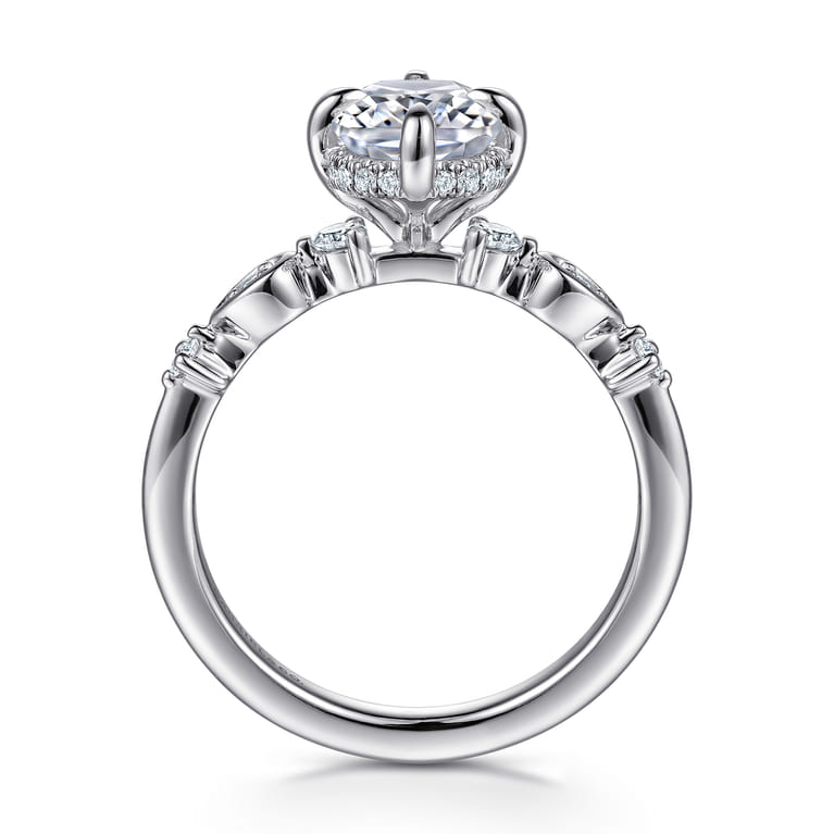 Clyde - 14K White Gold Compass Prong Elongated Cushion Diamond Engagement Ring - 0.22 ct - Shot 2