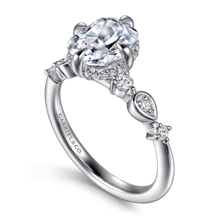 Clyde - 14K White Gold Compass Prong Elongated Cushion Diamond Engagement Ring - 0.22 ct - Shot 3