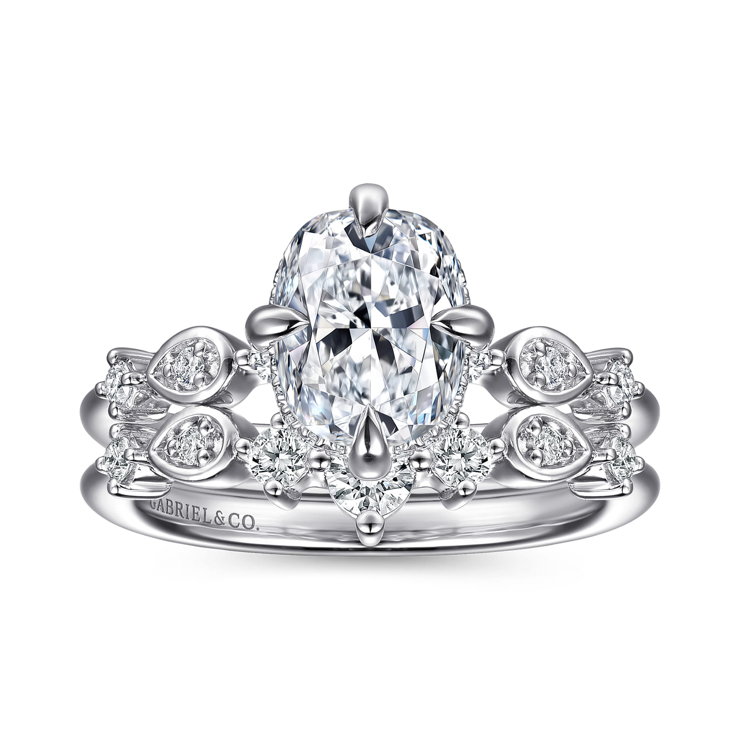 Clyde - 14K White Gold Compass Prong Elongated Cushion Diamond Engagement Ring - 0.22 ct - Shot 4