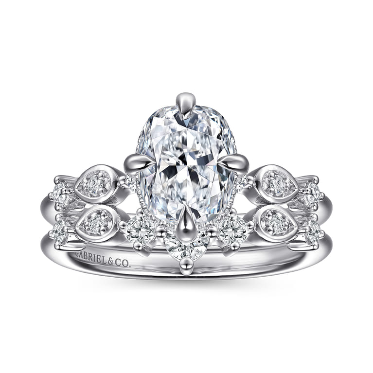 Clyde - 14K White Gold Compass Prong Elongated Cushion Diamond Engagement Ring - 0.22 ct - Shot 4