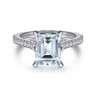 Shayanne - 14K White Gold Emerald Cut Aquamarine and Diamond Engagement Ring - 0.25 ct