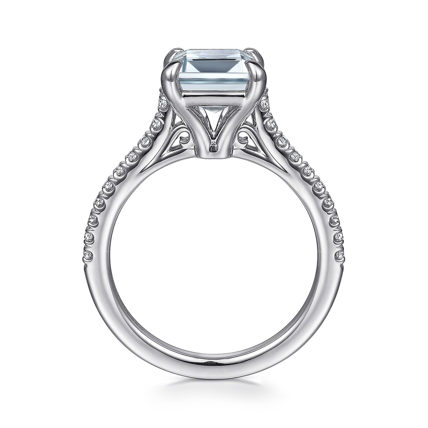 Shayanne - 14K White Gold Emerald Cut Aquamarine and Diamond Engagement Ring - 0.25 ct - Shot 2