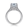 Shayanne - 14K White Gold Emerald Cut Aquamarine and Diamond Engagement Ring - 0.25 ct