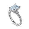Shayanne - 14K White Gold Emerald Cut Aquamarine and Diamond Engagement Ring - 0.25 ct