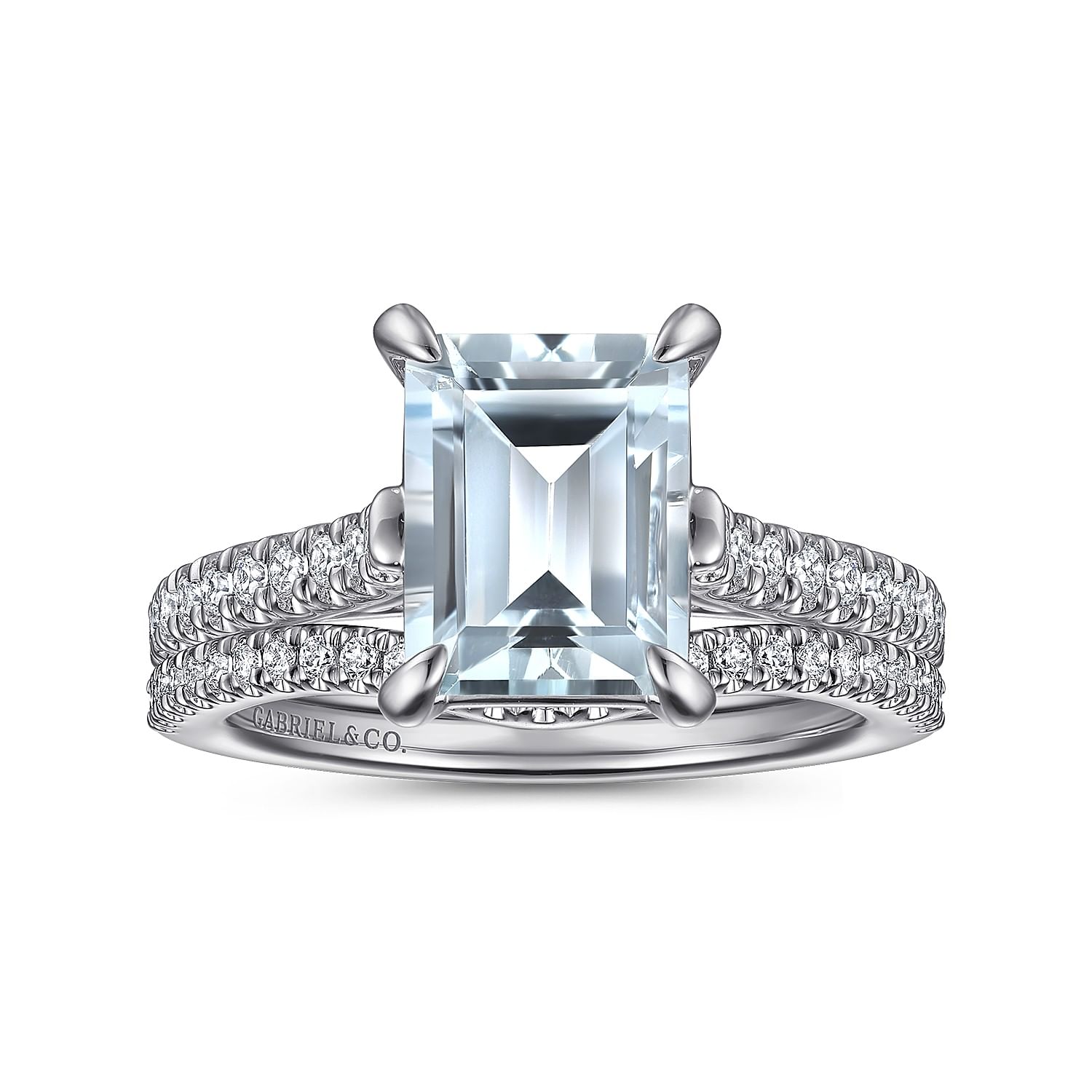 Shayanne - 14K White Gold Emerald Cut Aquamarine and Diamond Engagement Ring - 0.25 ct - Shot 4