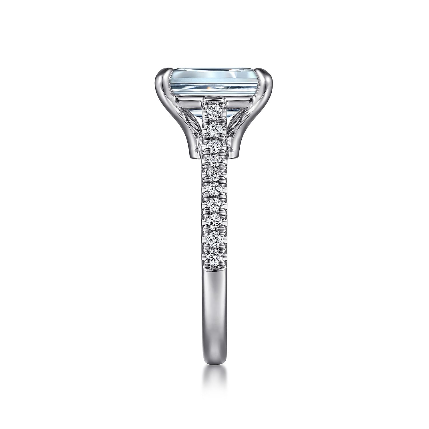 Shayanne - 14K White Gold Emerald Cut Aquamarine and Diamond Engagement Ring - 0.25 ct - Shot 5