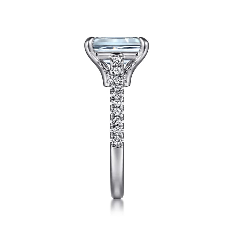 Shayanne - 14K White Gold Emerald Cut Aquamarine and Diamond Engagement Ring - 0.25 ct - Shot 5