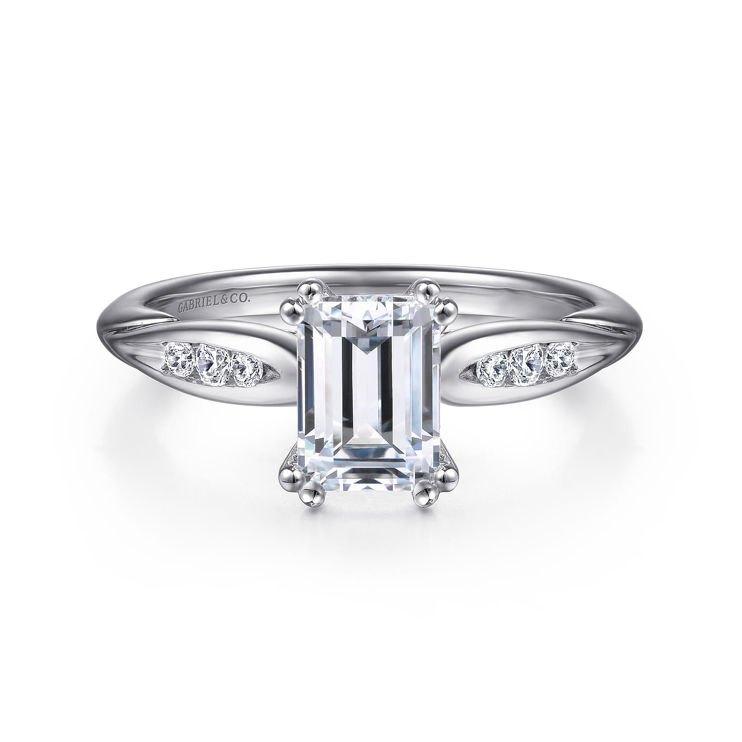 Quinn - 14K White Gold Emerald Cut Diamond Channel Set Engagement Ring - 0.09 ct - Shot 1