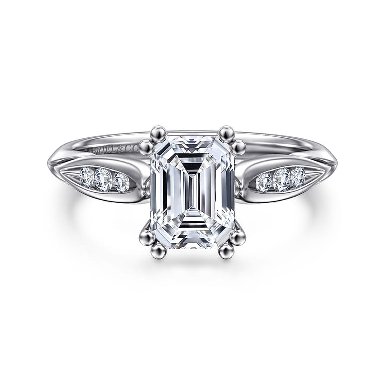 Quinn - 14K White Gold Emerald Cut Diamond Channel Set Engagement Ring - 0.1 ct - Shot 1