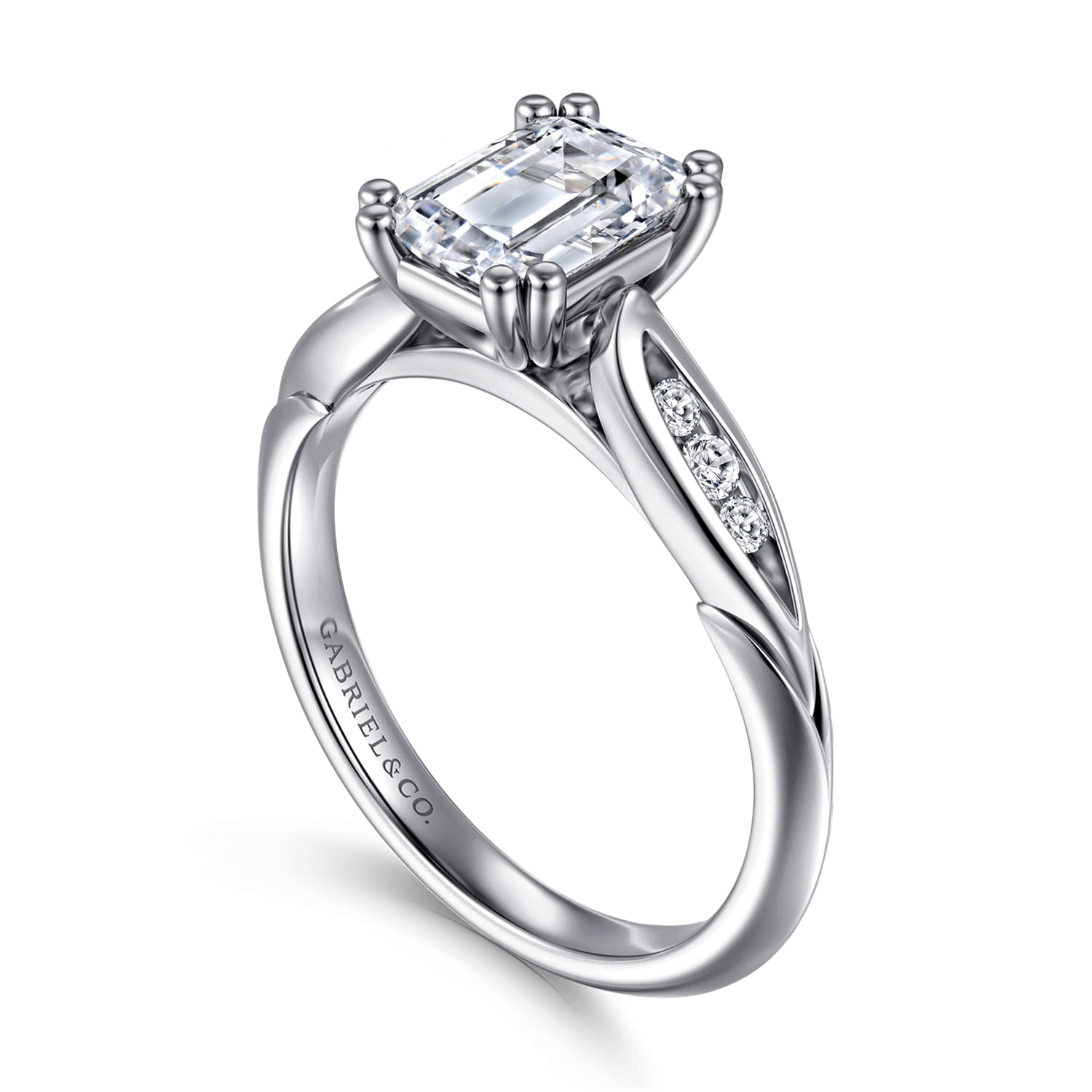 Quinn - 14K White Gold Emerald Cut Diamond Channel Set Engagement Ring - 0.1 ct - Shot 3