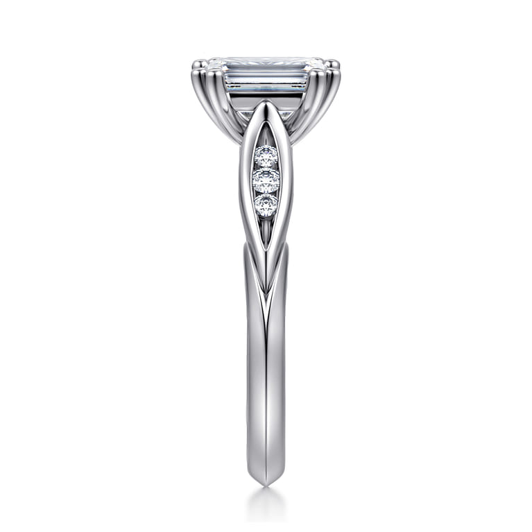 Quinn - 14K White Gold Emerald Cut Diamond Channel Set Engagement Ring - 0.1 ct - Shot 4