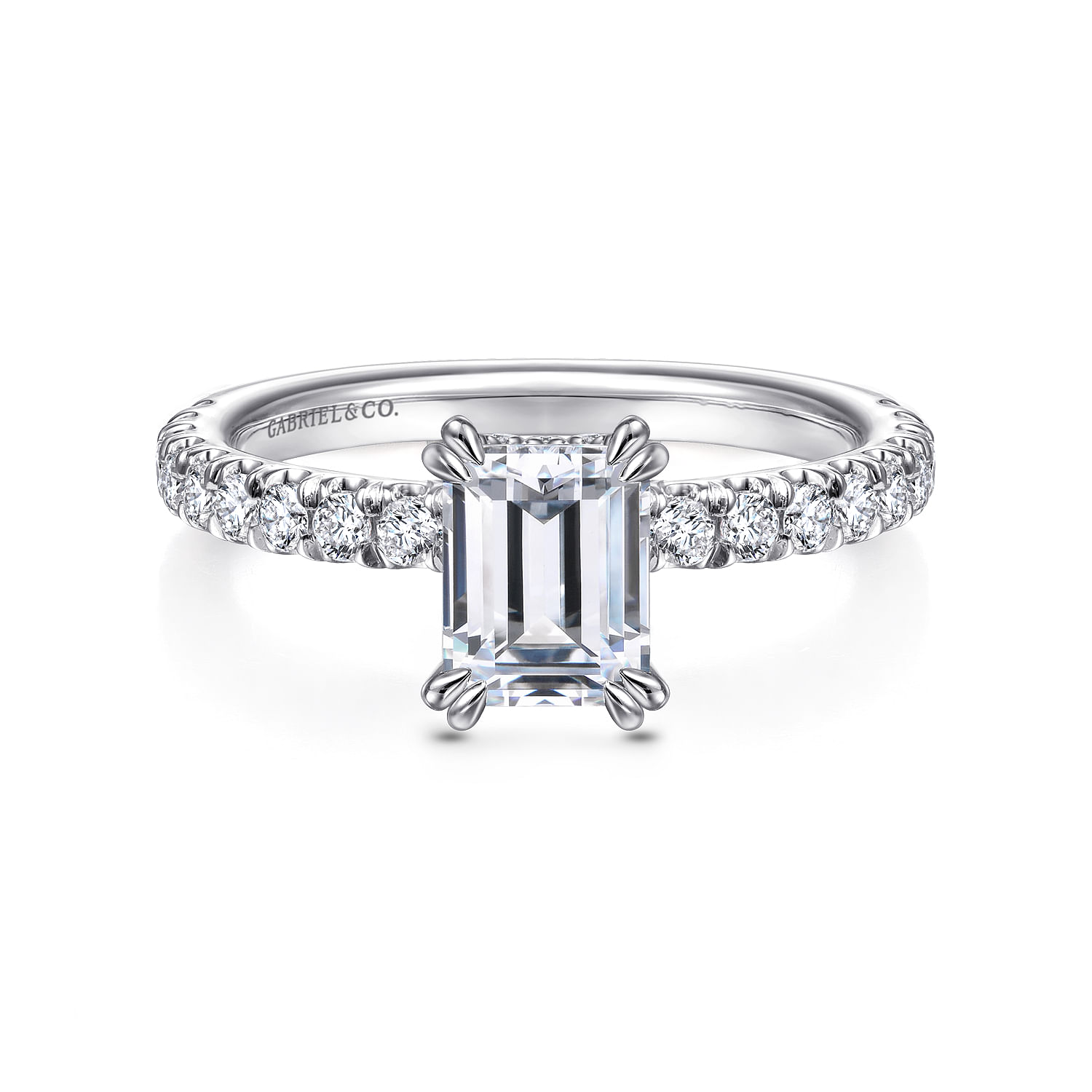 Amira - 14K White Gold Emerald Cut Diamond Engagement Ring - 0.51 ct - Shot 1