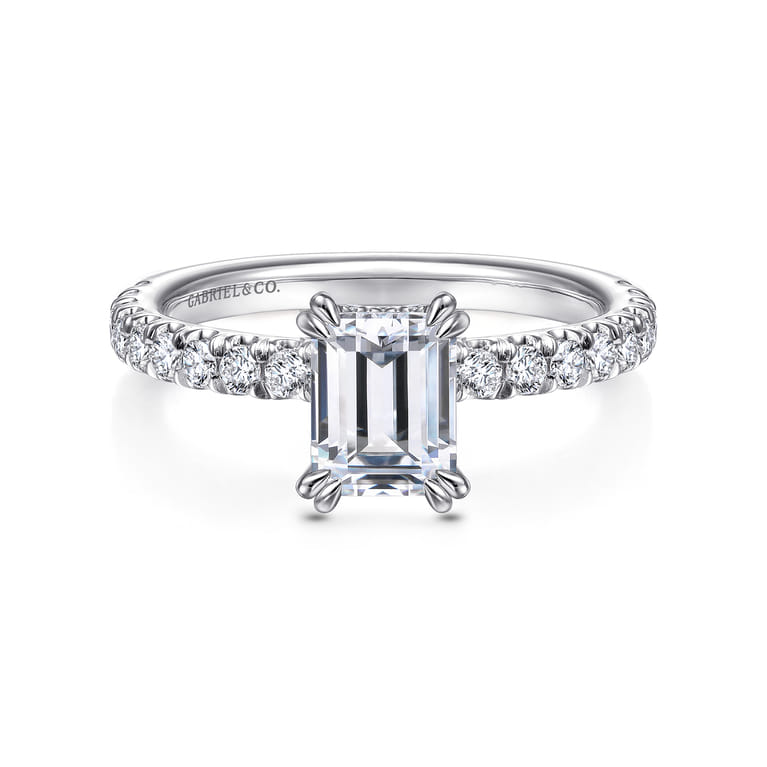 Amira - 14K White Gold Emerald Cut Diamond Engagement Ring - 0.51 ct - Shot 1