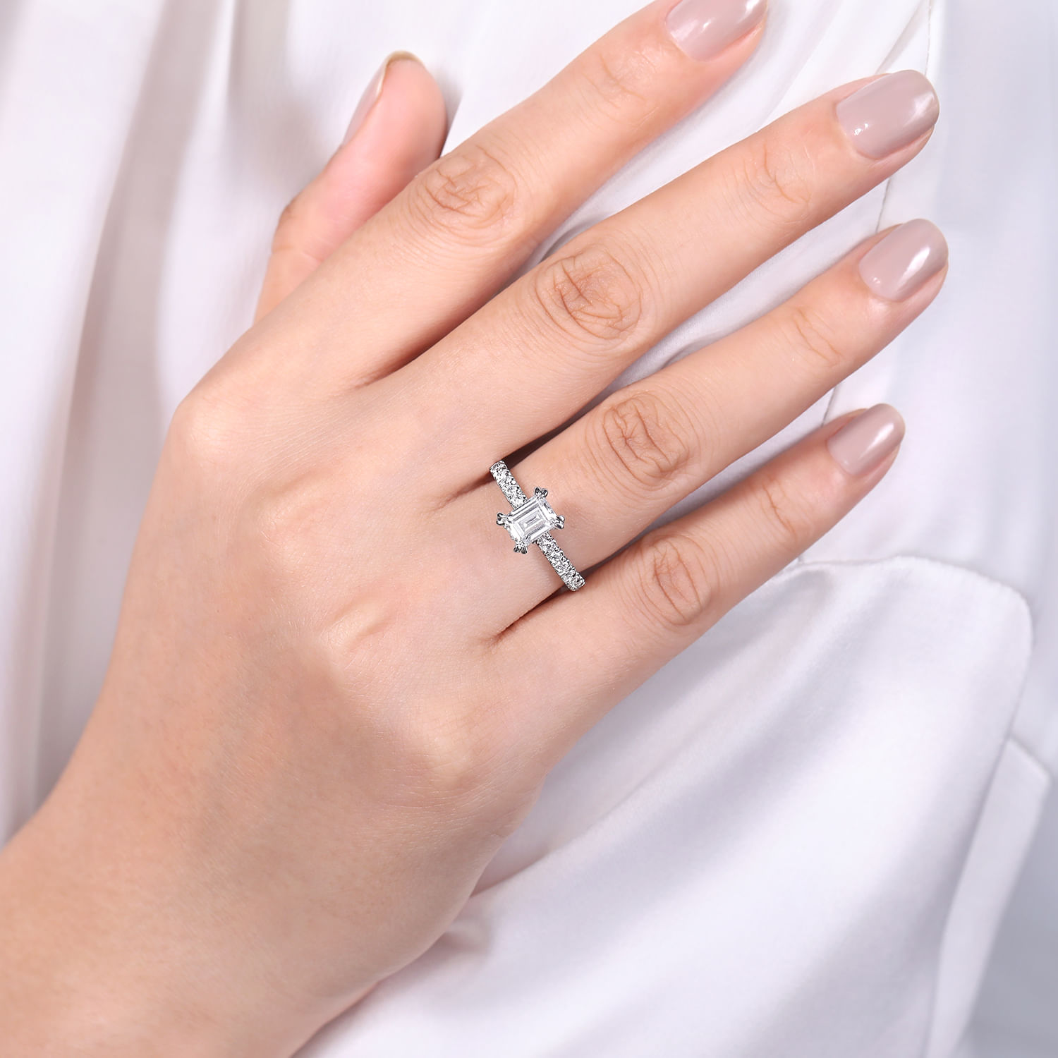 Amira - 14K White Gold Emerald Cut Diamond Engagement Ring - 0.51 ct - Shot 6