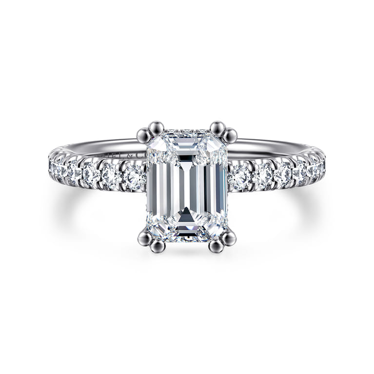 Amira - 14K White Gold Emerald Cut Diamond Engagement Ring - 0.53 ct - Shot 1