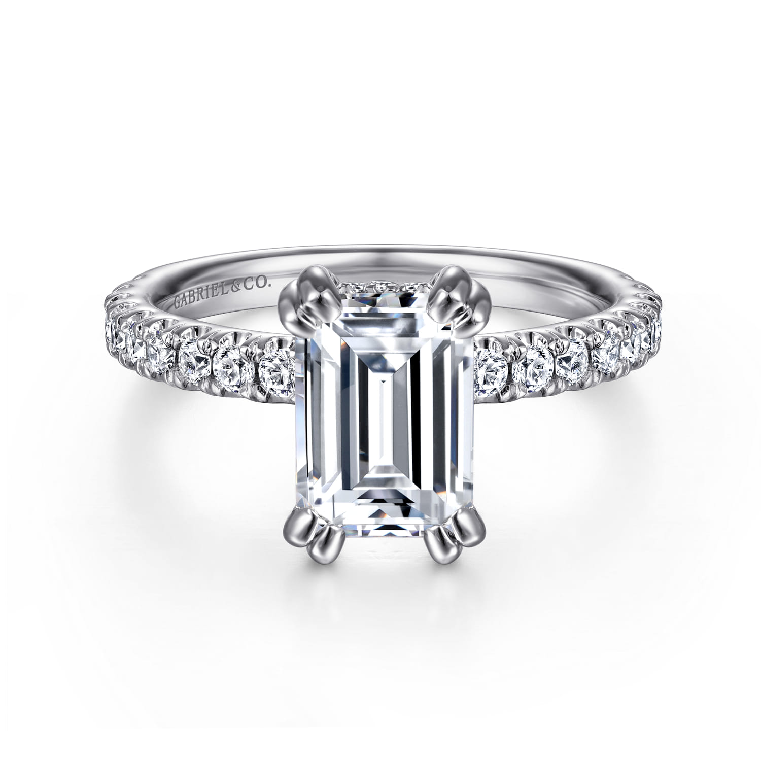 Amira - 14K White Gold Emerald Cut Diamond Engagement Ring - 0.55 ct - Shot 1