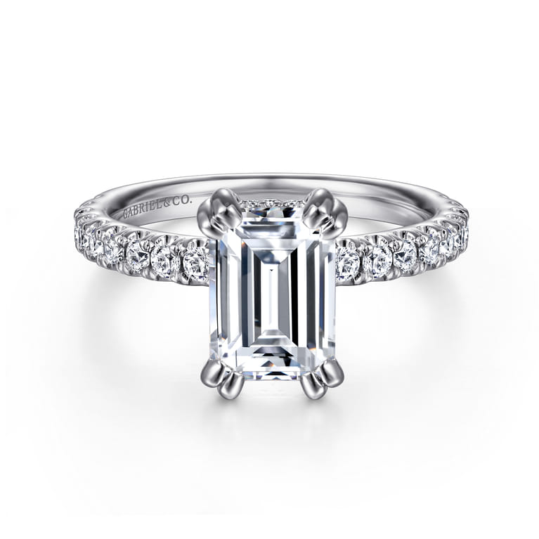 Amira - 14K White Gold Emerald Cut Diamond Engagement Ring - 0.55 ct - Shot 1