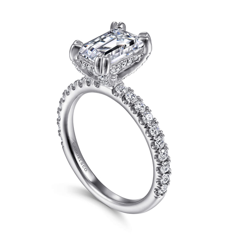 Amira - 14K White Gold Emerald Cut Diamond Engagement Ring - 0.55 ct - Shot 3