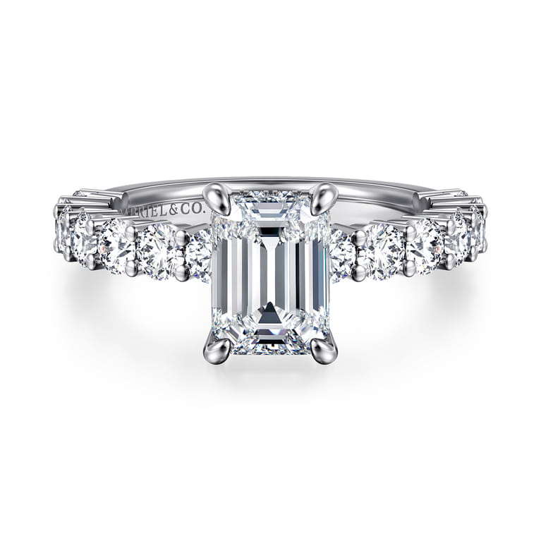 Brosnan - 14K White Gold Emerald Cut Diamond Engagement Ring - 1.1 ct - Shot 1