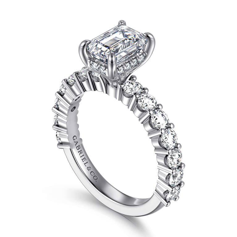 Brosnan - 14K White Gold Emerald Cut Diamond Engagement Ring - 1.1 ct - Shot 3