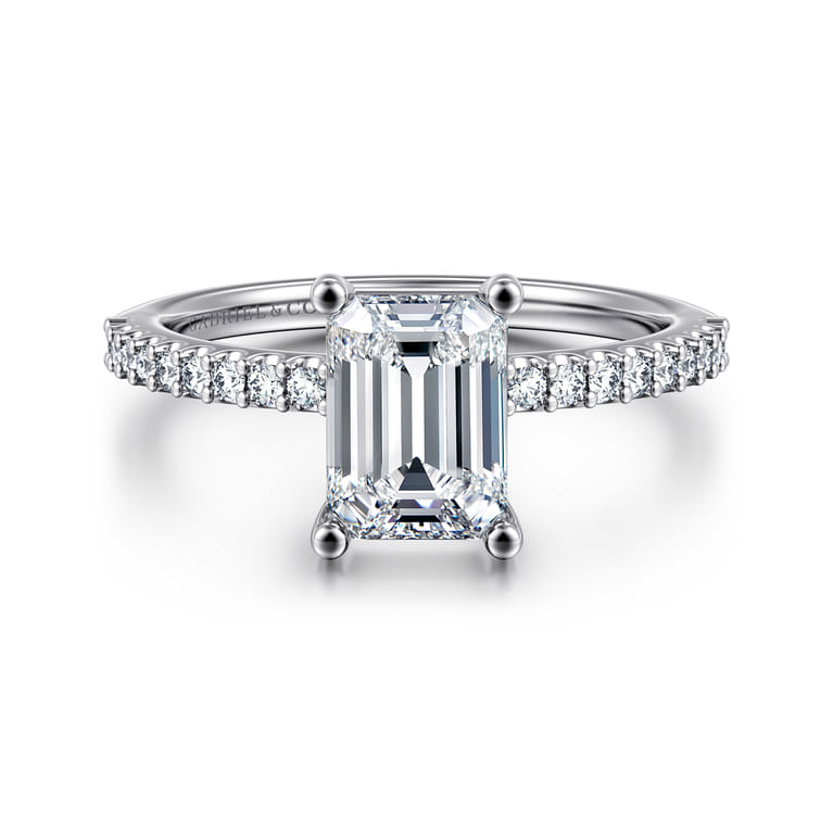 Amata - 14K White Gold Emerald Cut Diamond Engagement Ring - 0.15 ct - Shot 1