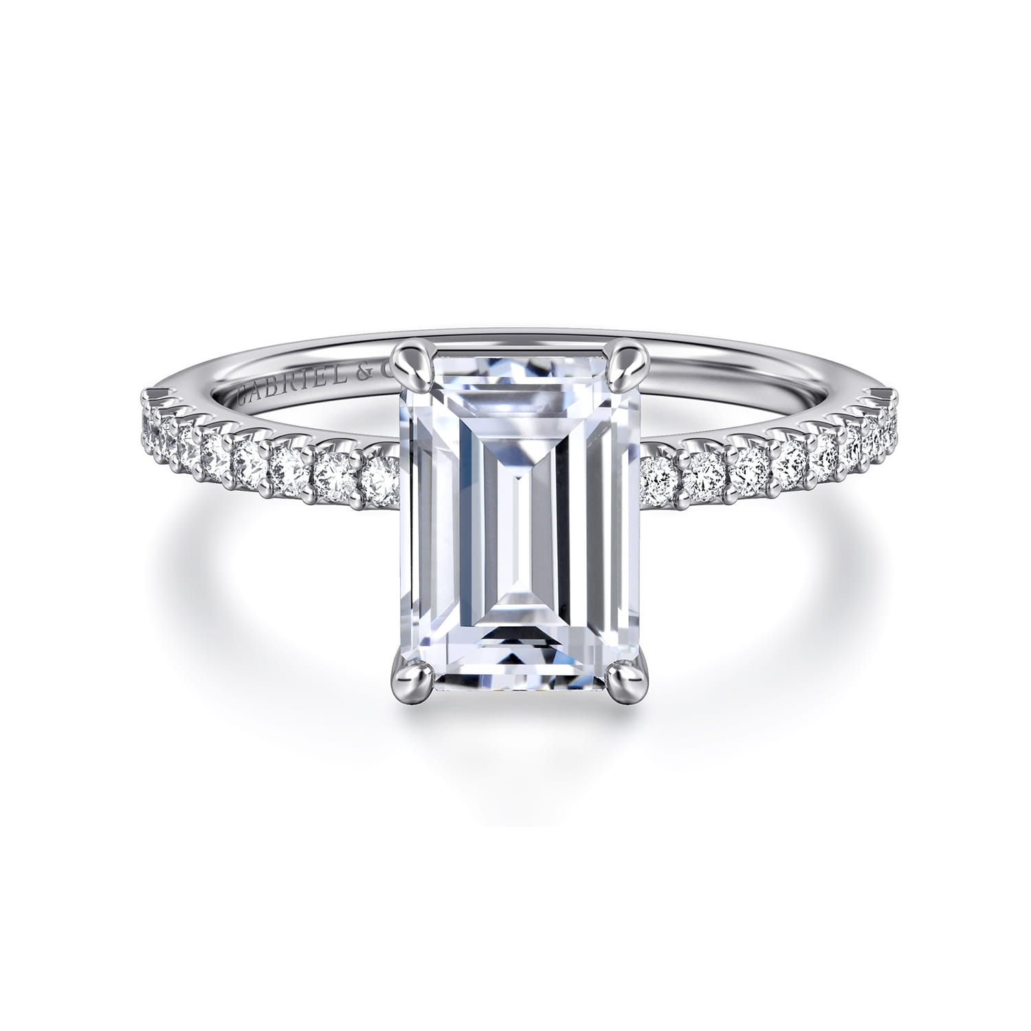 Amata - 14K White Gold Emerald Cut Diamond Engagement Ring - 0.14 ct - Shot 1