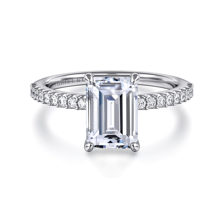 Amata - 14K White Gold Emerald Cut Diamond Engagement Ring - 0.14 ct - Shot 1