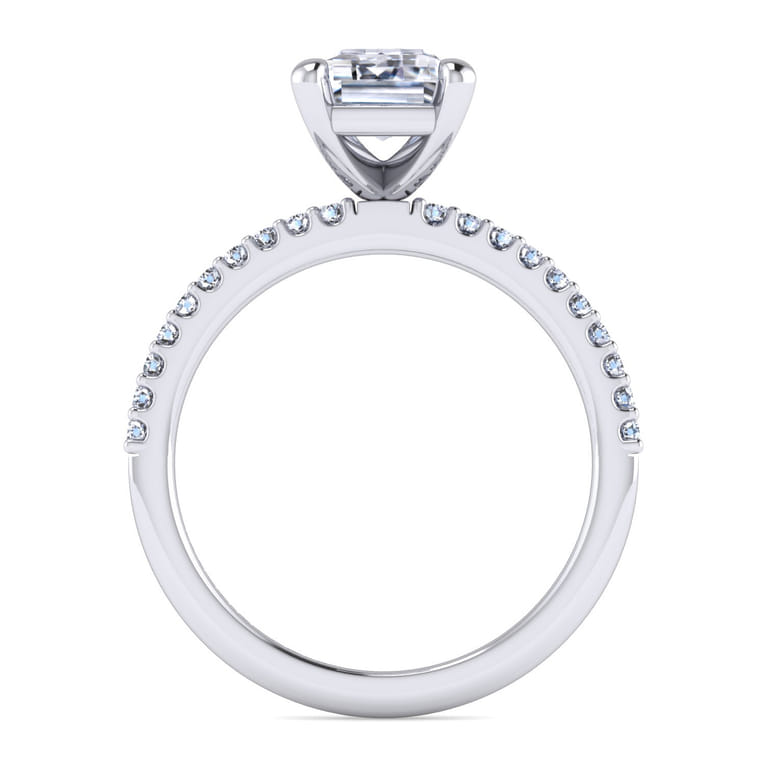 Amata - 14K White Gold Emerald Cut Diamond Engagement Ring - 0.14 ct - Shot 2