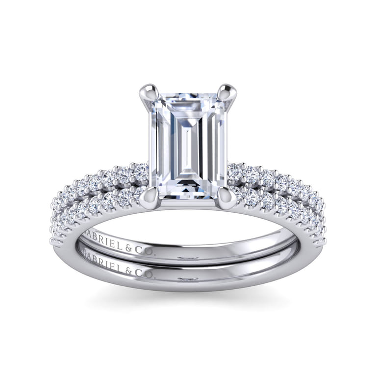 Amata - 14K White Gold Emerald Cut Diamond Engagement Ring - 0.14 ct - Shot 4