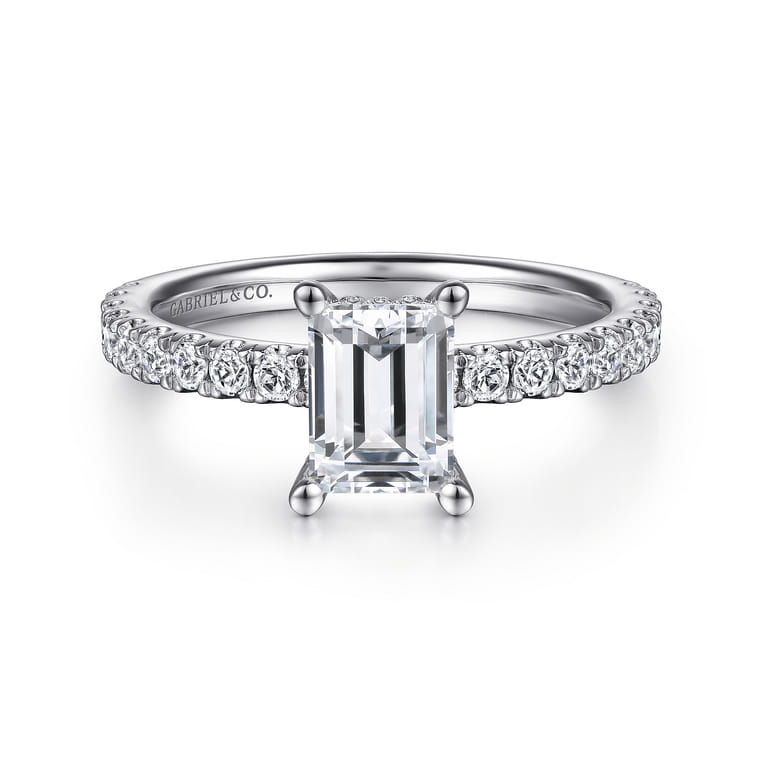 Ulani - 14K White Gold Emerald Cut Diamond Engagement Ring - 0.5 ct - Shot 1