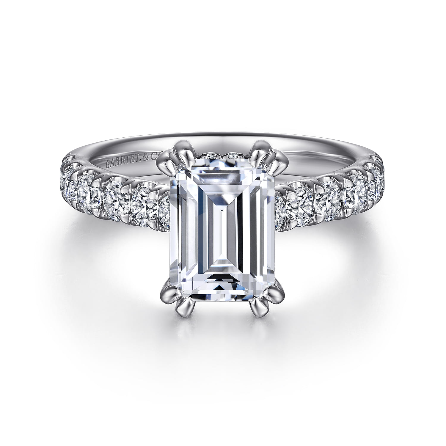 Sarita - 14K White Gold Emerald Cut Diamond Engagement Ring - 0.95 ct - Shot 1