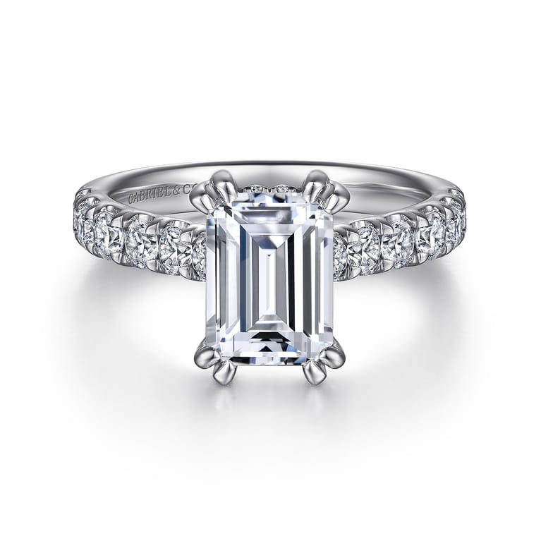 Sarita - 14K White Gold Emerald Cut Diamond Engagement Ring - 0.95 ct - Shot 1