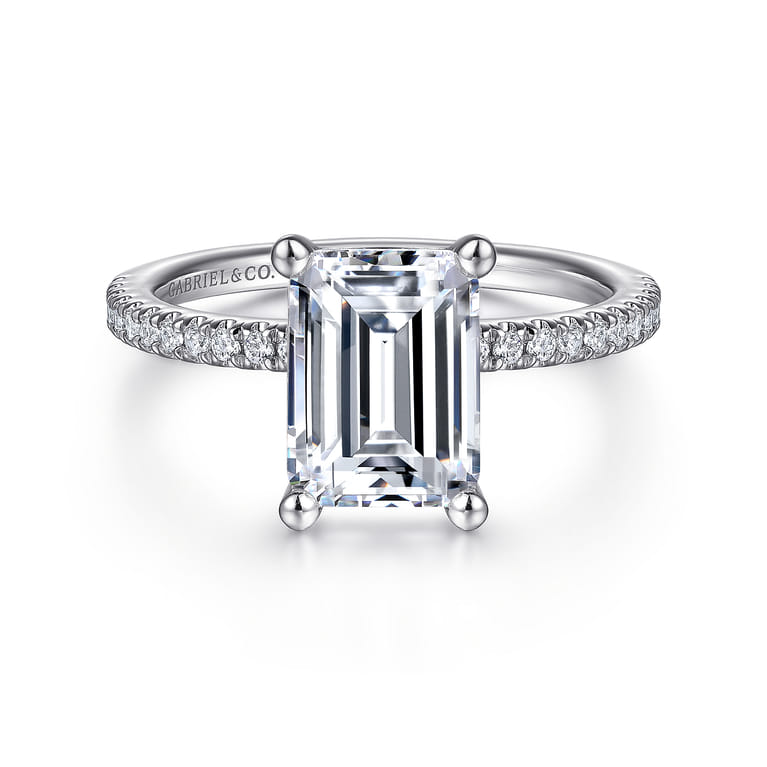 Evelyn - 14K White Gold Emerald Cut Diamond Engagement Ring - 0.18 ct - Shot 1