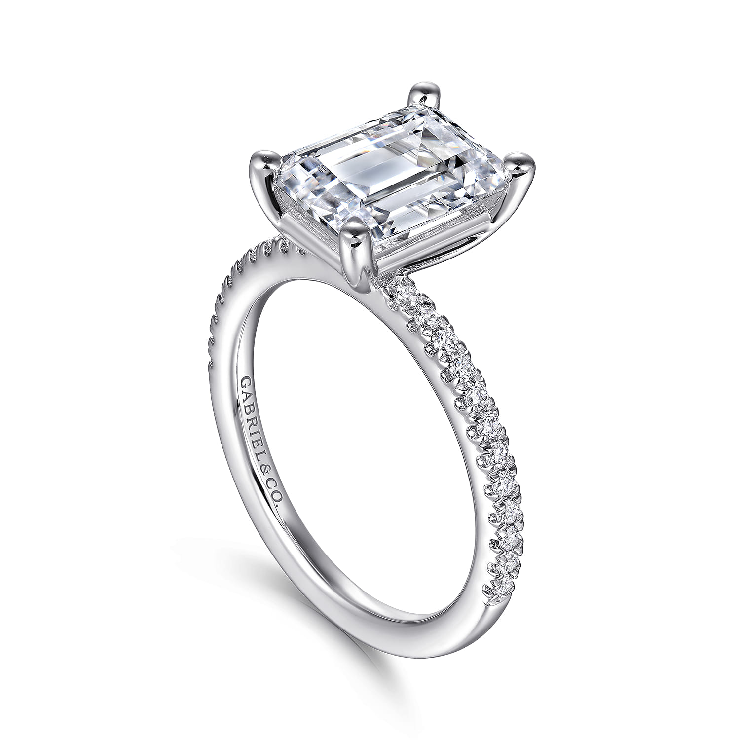 Evelyn - 14K White Gold Emerald Cut Diamond Engagement Ring - 0.18 ct - Shot 3