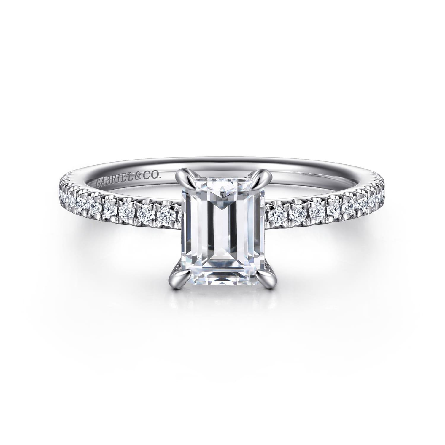 Evelyn - 14K White Gold Emerald Cut Diamond Engagement Ring - 0.18 ct - Shot 1