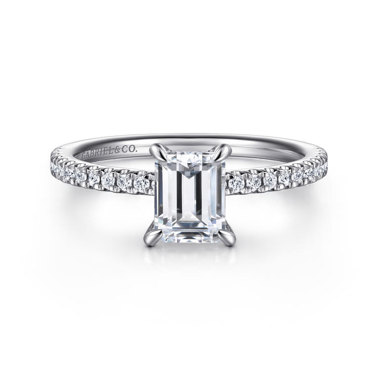 Evelyn - 14K White Gold Emerald Cut Diamond Engagement Ring - 0.18 ct - Shot 1