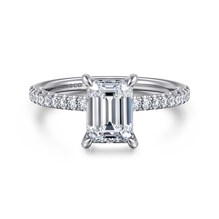 Evelyn - 14K White Gold Emerald Cut Diamond Engagement Ring - 0.18 ct - Shot 1