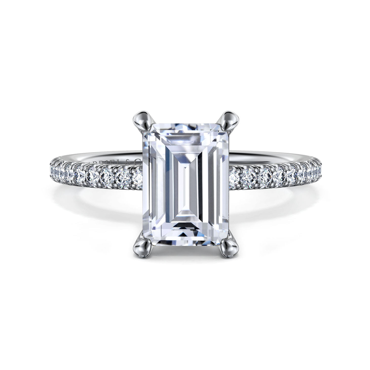 Evelyn - 14K White Gold Emerald Cut Diamond Engagement Ring - 0.18 ct - Shot 1