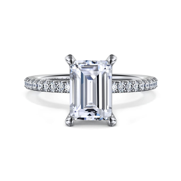 Evelyn - 14K White Gold Emerald Cut Diamond Engagement Ring - 0.18 ct - Shot 1