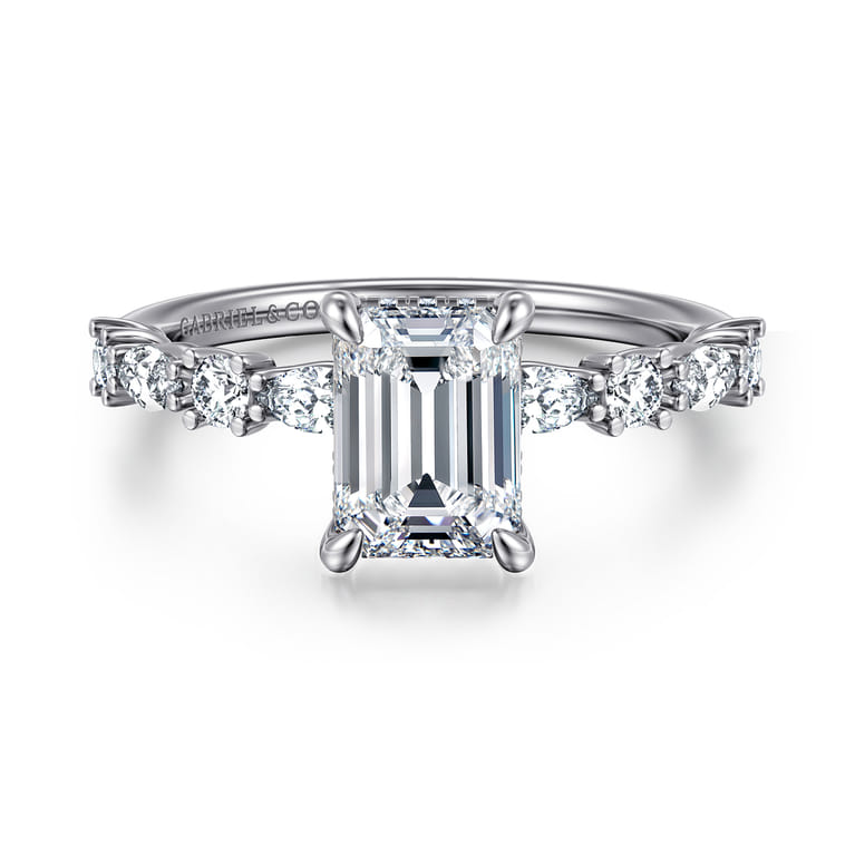 Juliet - 14K White Gold Emerald Cut Diamond Engagement Ring - 0.47 ct - Shot 1