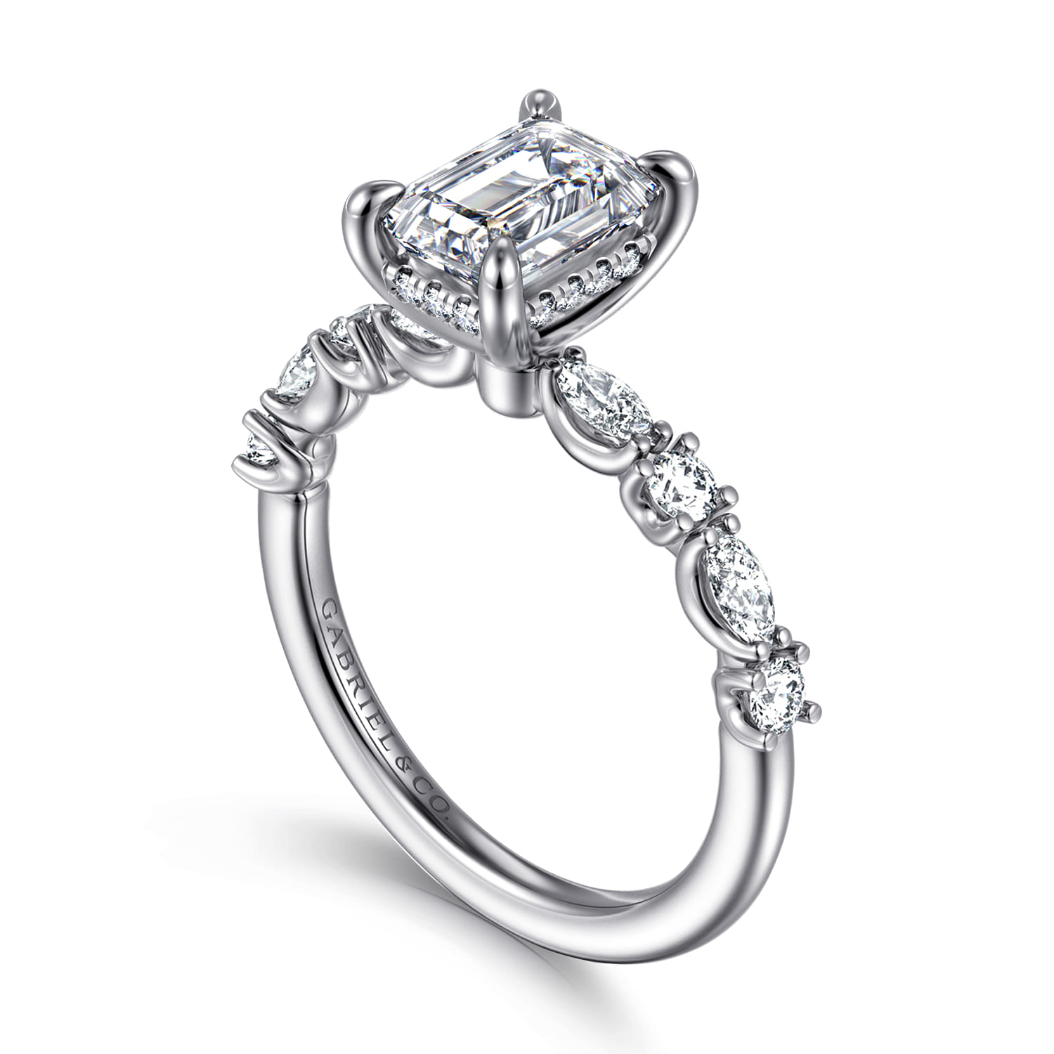 Juliet - 14K White Gold Emerald Cut Diamond Engagement Ring - 0.47 ct - Shot 3